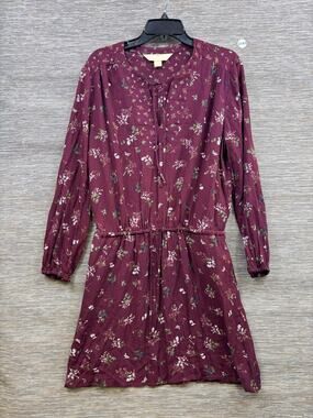 Roebuck & Co. Shirt Dress Womens L Purple Floral Long Sleeve Rayon Pockets